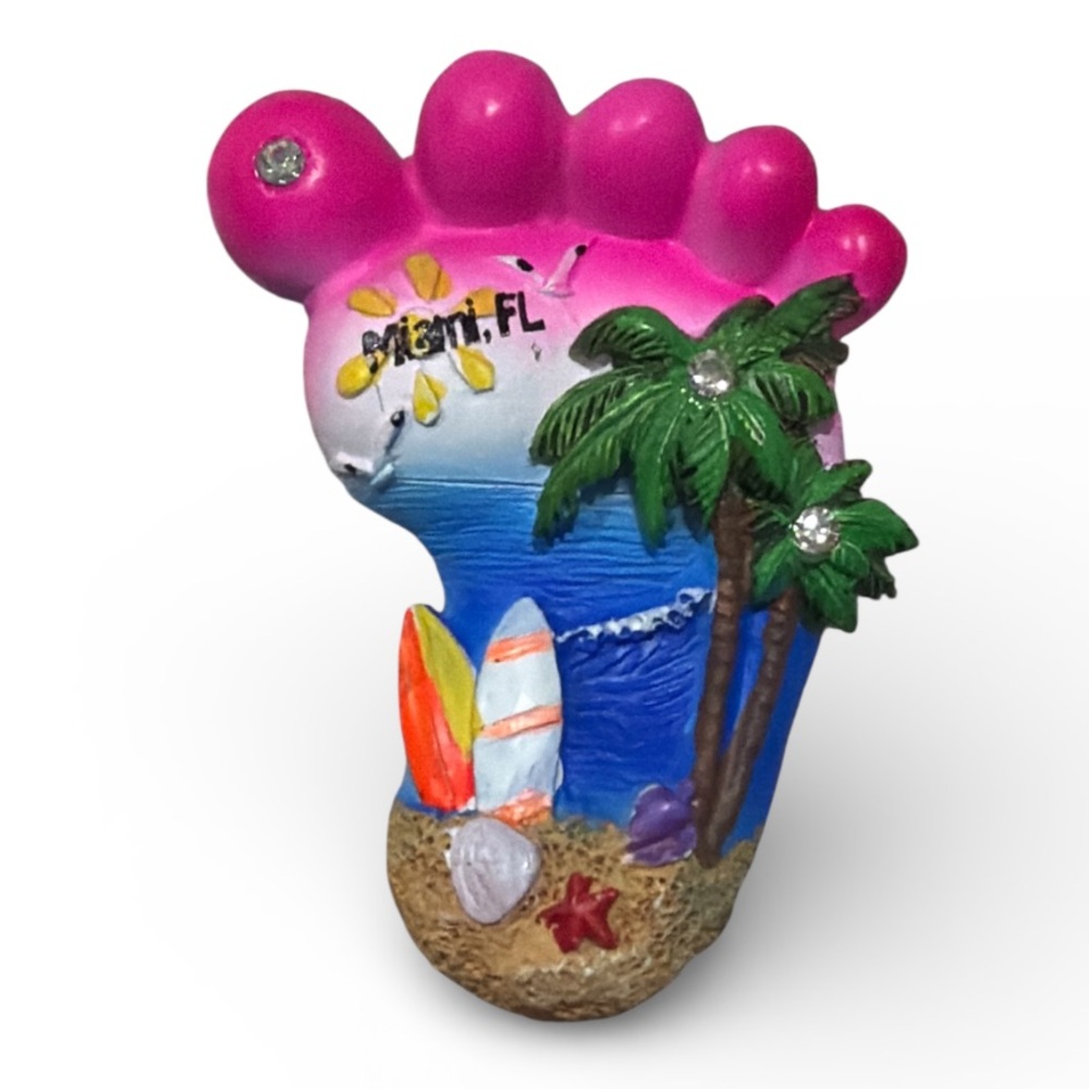 Miami Florida Souvenir Colorful Beach Palm Trees Pink Foot Magnet